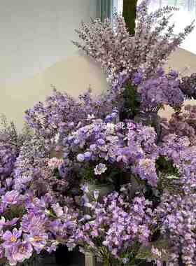 【紫色】婚庆仿真花绣球玫瑰吊顶迷雾插花塑料配草叶材装饰婚礼堂