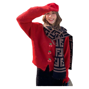 周也同款CLOUDSEASON本命年红毛衣女针织上衣女春秋高级感开衫女