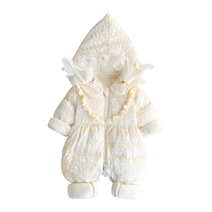 婴儿羽绒服连体衣女宝宝超萌满月公主哈衣新生儿冬季保暖外出服潮