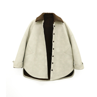 CIZZLEMORE【银座冷萃】毛领撞色翻领皮衣夹克外套复古休闲宽松