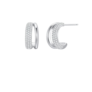 AJIDOU阿吉豆耳饰女商场同款银色复古设计感小众双环耳圈耳钉耳环