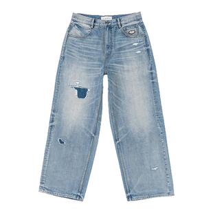 IN EXISTENCE25SS 水洗破坏补丁立体压皱鬼爪廓形冰蓝牛仔裤
