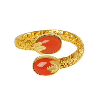 宫里上新南红戒指女天然红色玛瑙食指纯银开口生日新年本命年礼物