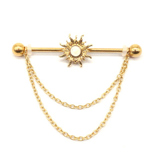 钛钢特长杆双耳洞穿刺饰品耳骨钉耳桥耳钉工业杠铃长耳骨杆耳针