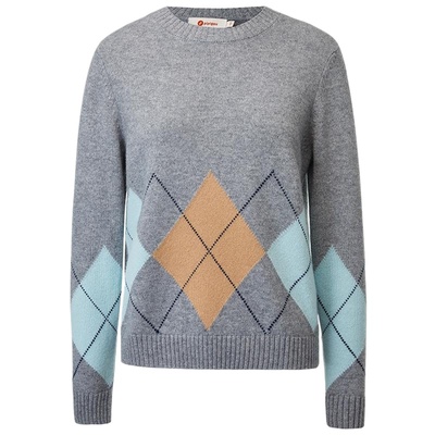 套衫羊绒圆领撞色菱形格纹