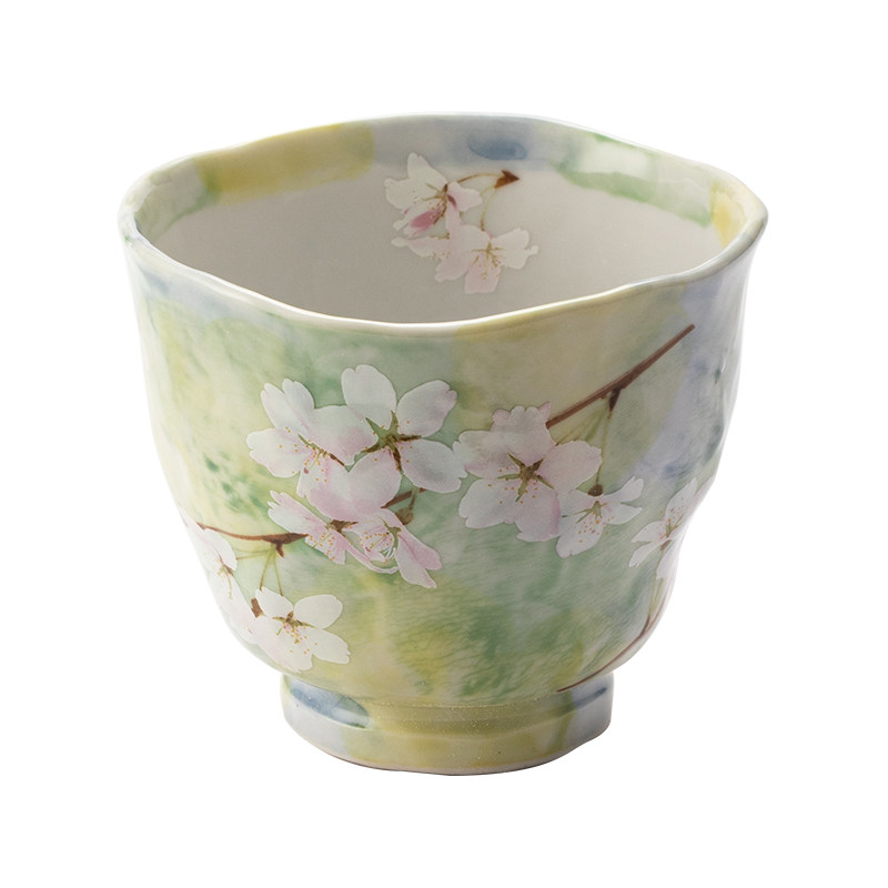 日本进口手绘樱花茶杯陶瓷高颜值釉下彩日式主人杯品茗杯手握杯