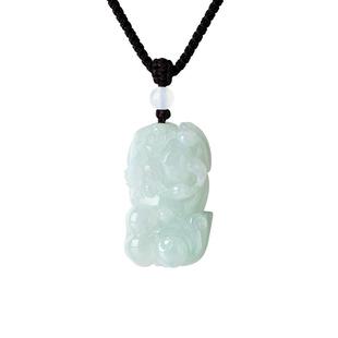 周大生翡翠貔貅吊坠女玉石挂坠项链编绳糯种浅绿38礼物送男女友