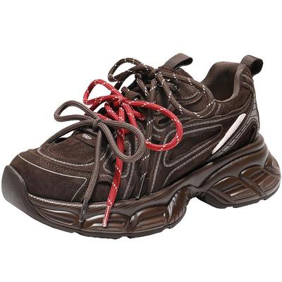 百丽女鞋子厚底增高老爹鞋棕色新款美拉德运动休闲鞋B2945AM6