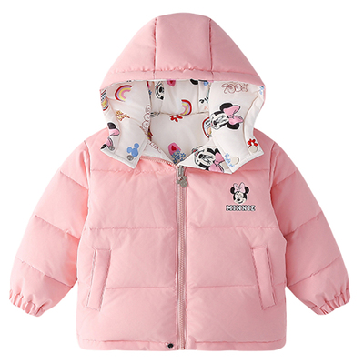 正品迪士尼童装女童双面穿羽绒服儿童秋冬季新款女孩轻薄羽绒外套