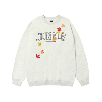 丛林老虎枫叶刺绣情侣装圆领卫衣