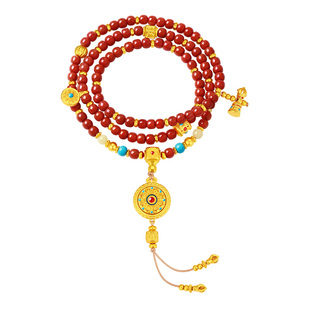 周大生吉祥布达拉系列黄金天然南红手串足金玛瑙八宝罗盘吊坠手链