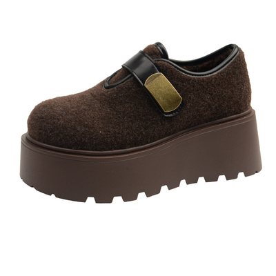 加绒勃肯鞋女冬季2025新款8cm内增高厚底小个子灰色超火乐福棉鞋