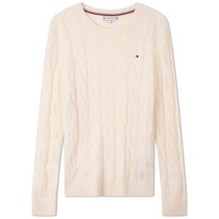 【预售免定】Tommy秋冬女装纯羊毛粗绞花休闲圆领针织羊毛衫毛衣