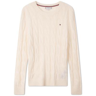 女复古绞花圆领针织羊毛衫