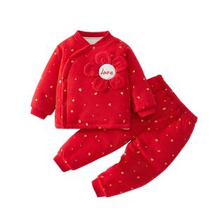 婴儿衣服冬季红色夹棉分体套装女宝宝冬装喜庆保暖棉服周岁拜年服