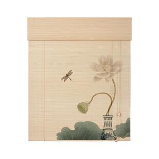贵品印花竹帘卷帘窗帘拉卷式门帘家用书房中式日式隔断升降遮光帘