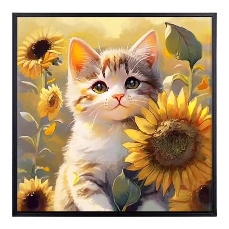 治愈系油画风小猫玫瑰喷印挂画
