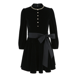 韩语琳/赫本风黑色丝绒连衣裙女春季法式千金公主裙子生日小礼服