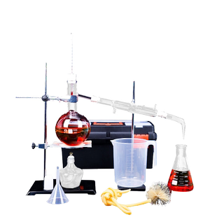 华金直行冷凝管新款全套蒸馏装置提炼提纯精油套装化学实验器材蛇形冷凝管蒸馏瓶