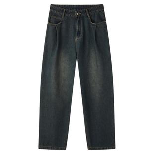 流石男装复古水洗耐磨牛仔裤2026年新款春秋季男生宽松直筒长裤子