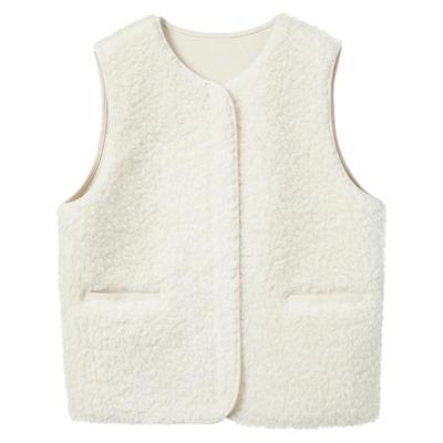 三彩2025冬皮草圆领毛绒马甲外套