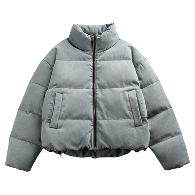 IDLE IDOL 50绒美式休闲运动复古牛仔水洗做旧防寒保暖面包羽绒服