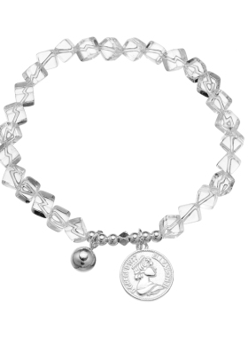 AHCHOO 静奢不规则透亮白水晶手串S925纯银皇冠钱币能量弹力手环