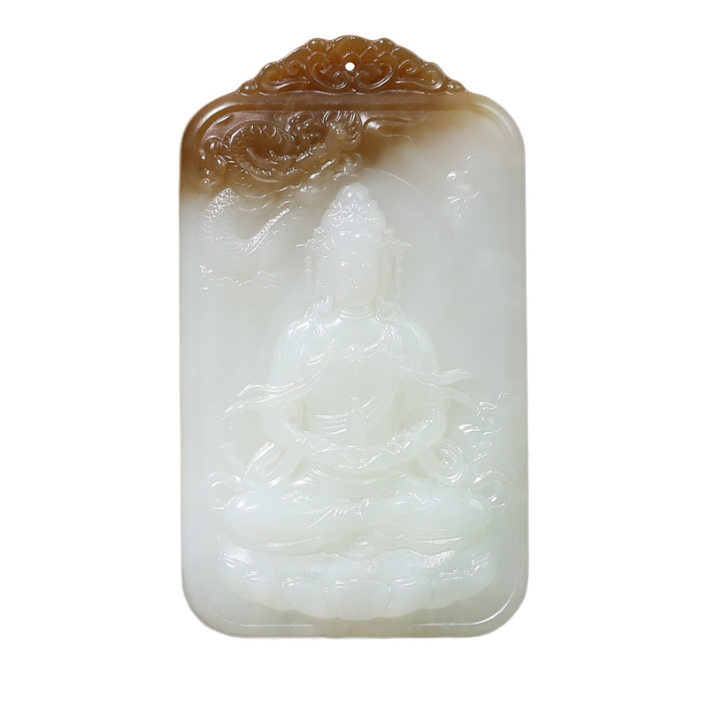 天然和田玉糖白玉观音仿古吊坠