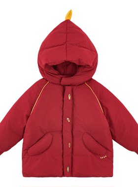 幼悠男童杜邦三防锦鲤年服棉衣2025冬季萌趣可爱厚实保暖连帽外套
