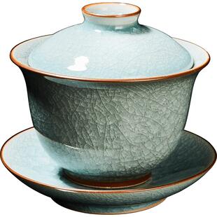 容山堂陈文德大师汝窑三才盖碗茶杯套装开片功夫茶具新年礼盒礼物