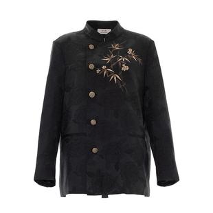 【斓曦同款】花木深竹叶刺绣西装外套女立领衬衫新中式老钱风西服