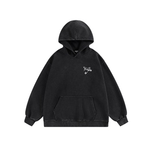 GOST基础字母logo龟裂印花潮牌百搭加绒玫瑰回形针连帽卫衣外套