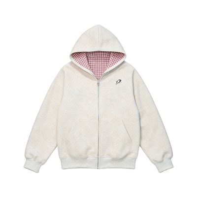 Dream made美式cleanfit双面穿格子开衫卫衣男女春季情侣拉链外套