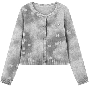 【商场同款】乐町蝴蝶花晕染日系针织开衫羊毛混纺外套C2EDG1343