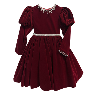 红色女童礼服高端轻奢小众长袖