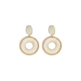 法式度假风米白色编织耳环女款波西米亚夸张耳饰独特耳钉耳坠耳圈