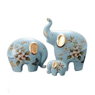 创意大象摆件一家三口四口轻奢可爱客厅招财电视柜玄关装饰品礼物