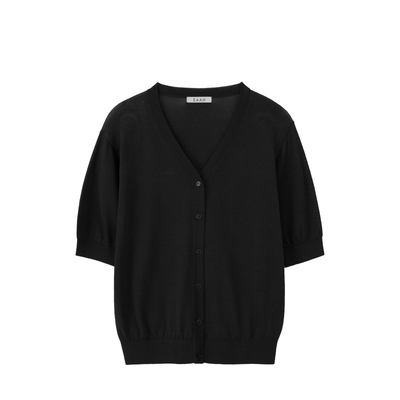 EAAH 韩国品牌 女装2026春季简约风V领短袖针织开衫修身薄款毛衣