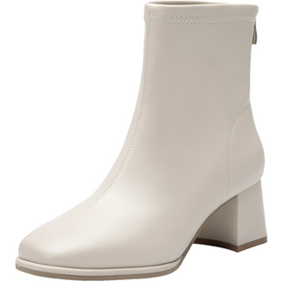 大东白色瘦瘦靴短靴女款2025新款冬季加绒高跟鞋巨好看靴子小裸靴