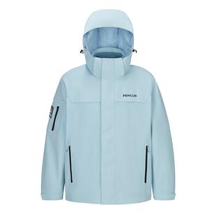 企鹅户外三合一冲锋衣女外套小个子防风防暴雨三防登山服男远山蓝