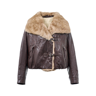 青根貂领皮草外套女短款冬季2025新款皮衣鹅绒羽绒服机车时尚超酷