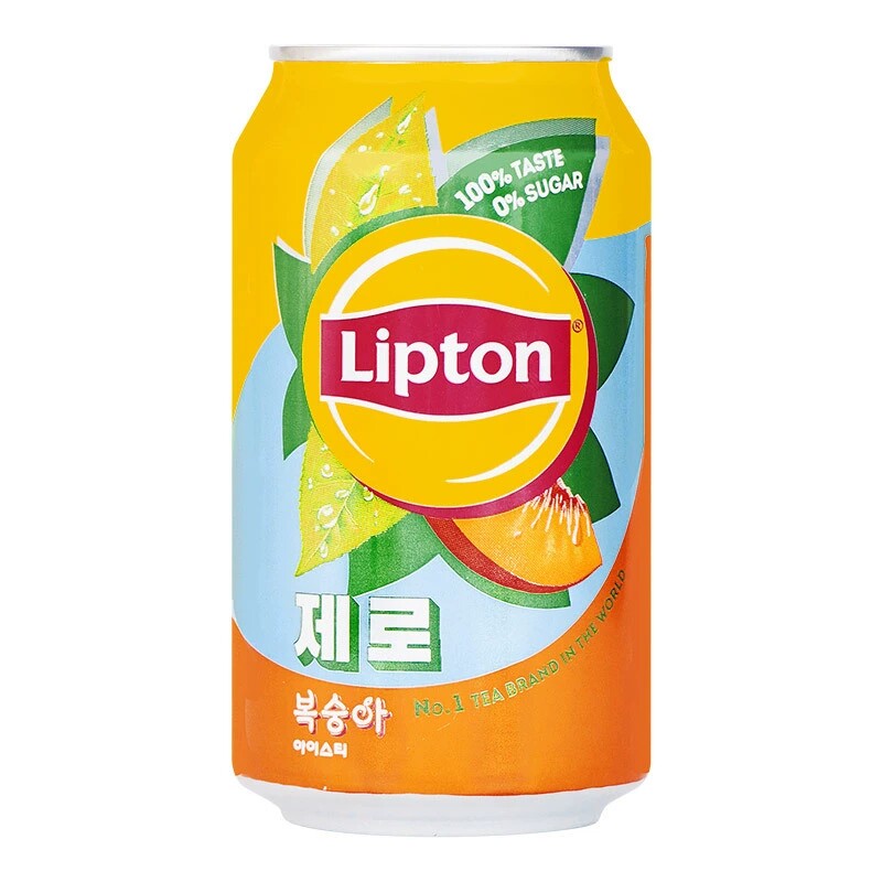 韩国进口Lipton/立顿无能量桃子冰红茶味饮料355ml*24罐碳酸饮料