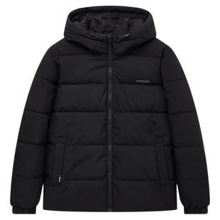 快鱼连帽短款厚棉服男2025年冬新款加厚保暖外套显瘦休闲印花棉衣