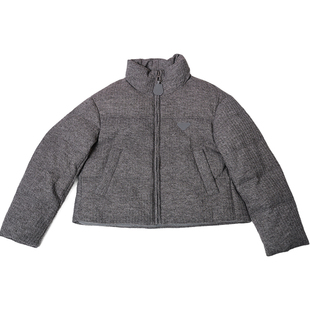 oo&vv棉麻质感加厚保暖羽绒服女冬90鸭绒灰色宽松百搭保暖外套新