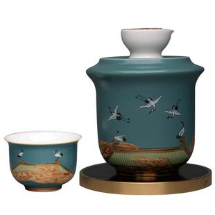 容山堂瑞鹤图温酒器老式中式陶瓷铜电加热烫酒黄酒杯中国风酒具