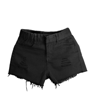 2023新款男士纯色破洞牛仔短裤显瘦毛边三分超短裤女士流苏边热裤