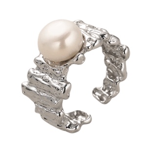 素图淡水珍珠925银戒指精致高级感食指戒复古设计小众设计首饰女