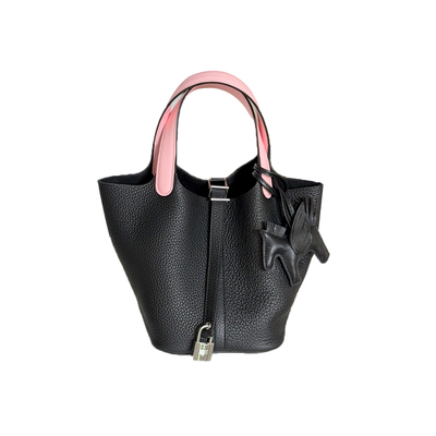 头层牛皮拼色菜篮子包包女水桶包