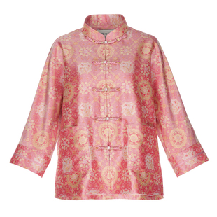 花木深新中式真丝外套春新款盘扣立领真丝女装宝相纹蜀锦唐装上衣