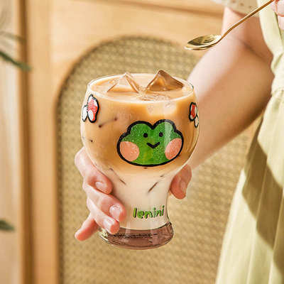 LINE啤酒杯玻璃杯办公室女生高颜值家用喝水大容量果汁牛奶咖啡杯